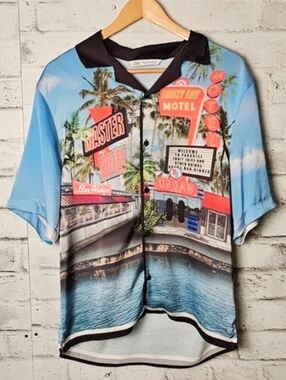 Zara Motel Graphic Button Up Shirt Palm Tree Print Medium